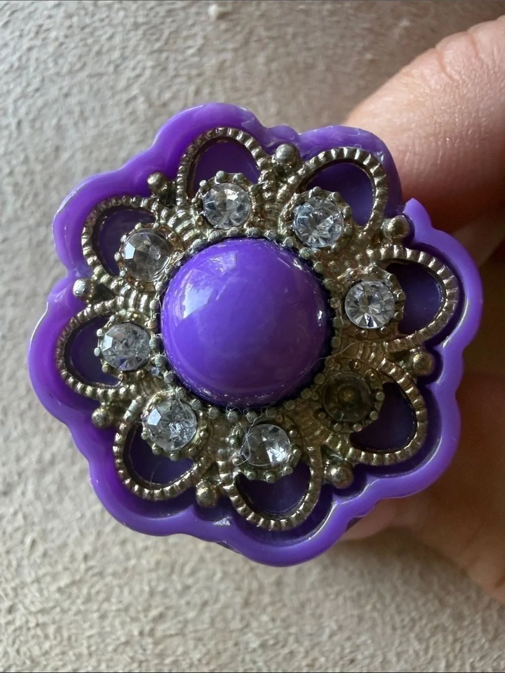 Purple Floral Statement Ring with Crystal Accents!